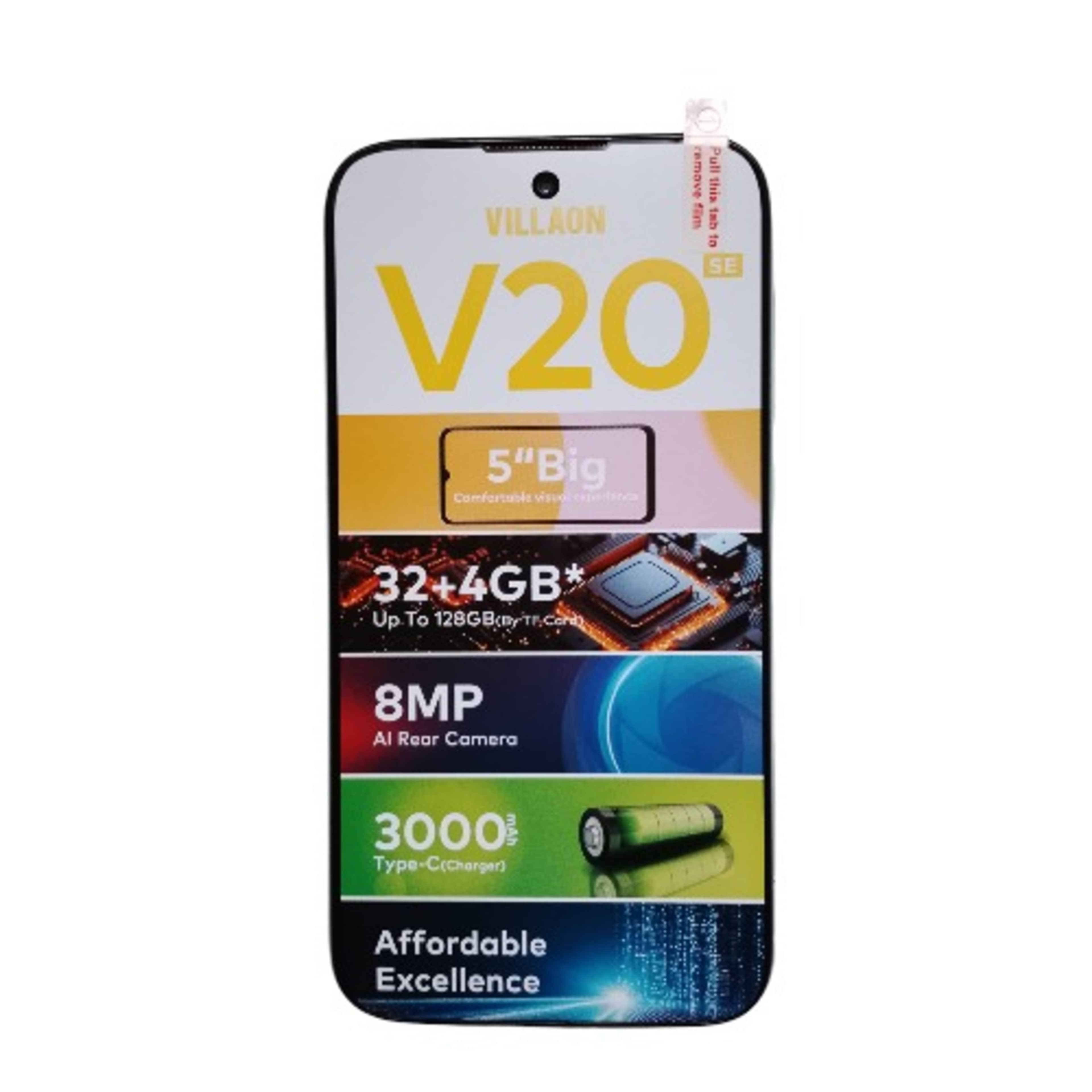 Villaon V20 SE - Smartphone Android 3G - 32Go ROM - 4Go RAM - Écran 5" - Argent