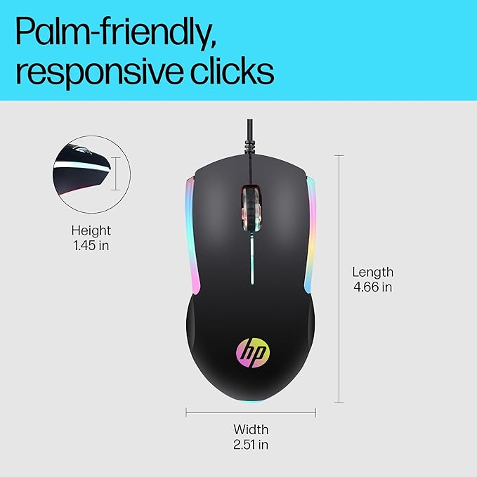 HP M160 Souris Filaire USB Gaming Rétroéclairée – 1000 DPI – 843W8AA