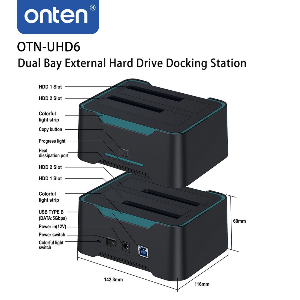 Station d’Accueil ONTEN ENP-445 – Dock Dual Bay HDD/SSD USB 3.0
