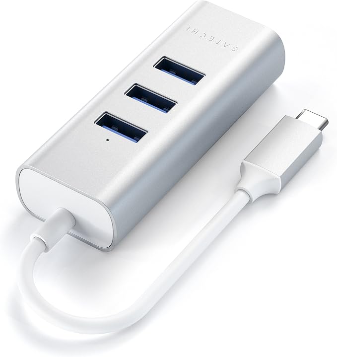 Hub USB-C Aluminium – 3 × USB-A + Ethernet Gigabit
