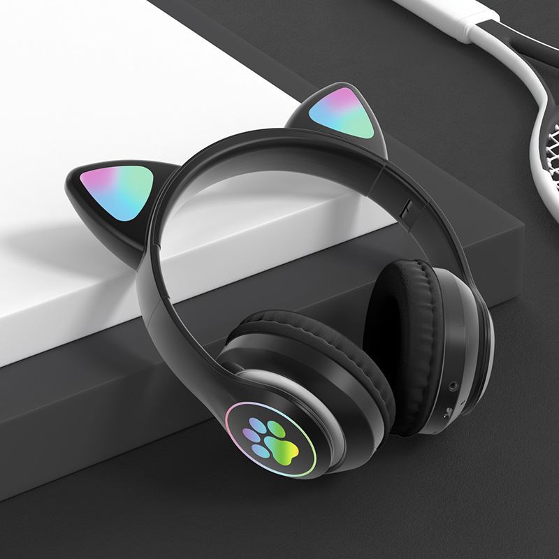 Casque Bluetooth Enfant Oreilles de Chat – Volume Limité 85 dB, Lumière LED