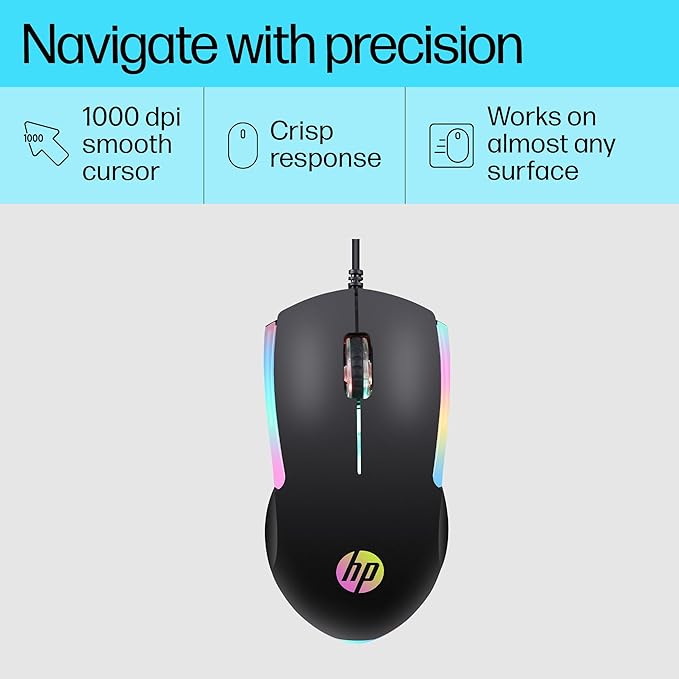 HP M160 Souris Filaire USB Gaming Rétroéclairée – 1000 DPI – 843W8AA
